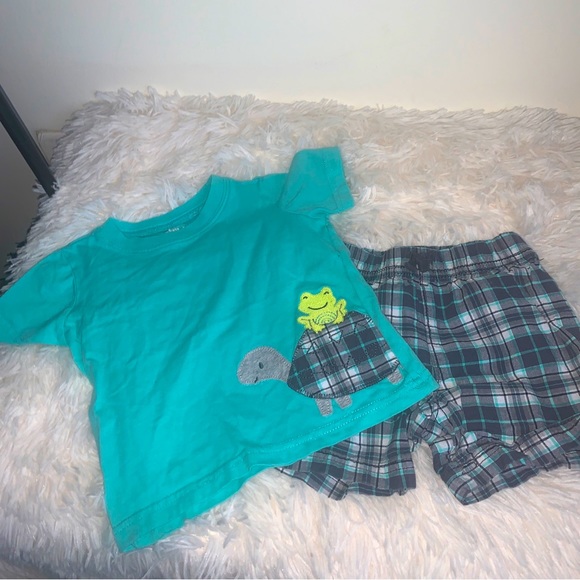 Child of Mine Tshirt Shorts Set 18 months Baby/Toddler Green Plaid - Picture 1 of 4